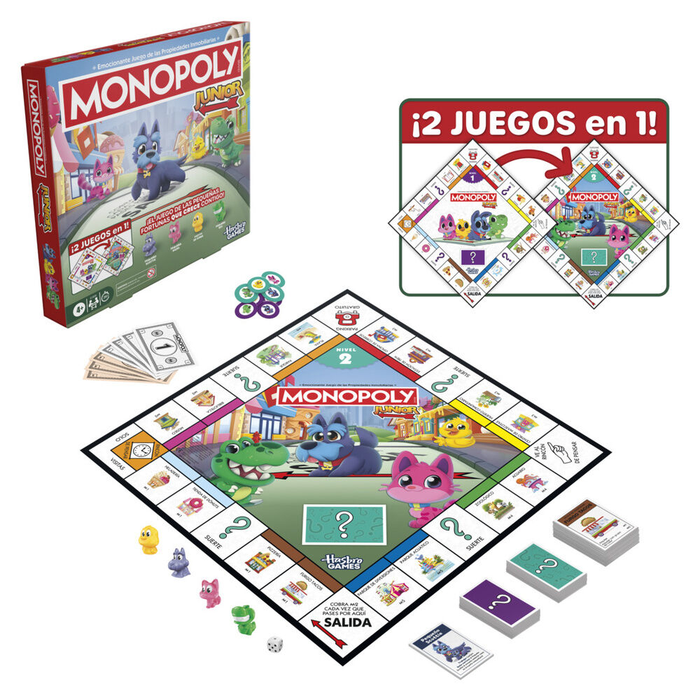 Juego de mesa Monopoly Junior 2 en 1 con tablero de doble cara