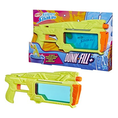 Lanzador de agua Nerf Super Soaker Dunk-Fill+ verde lima con tanque azul translúcido