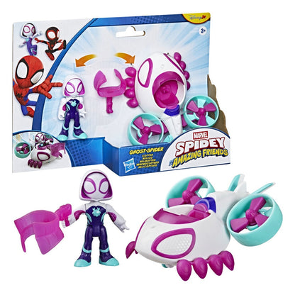 Figura Ghost Spider de 7,6 cm con helicóptero Marvel Spidey