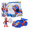 Figura de Spidey con vehículo arácnido rojo y azul y accesorio de telaraña