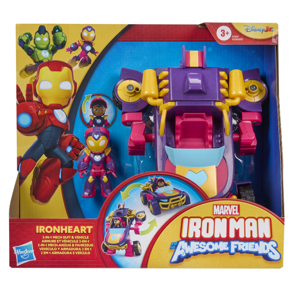 Figura de Ironheart junto a vehículo transformable morado y rosa - 2