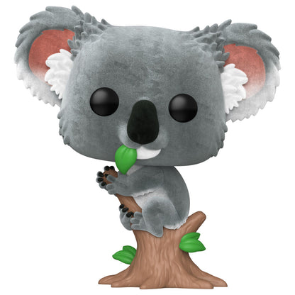 Figura Funko POP! de koala gris sobre un tronco
