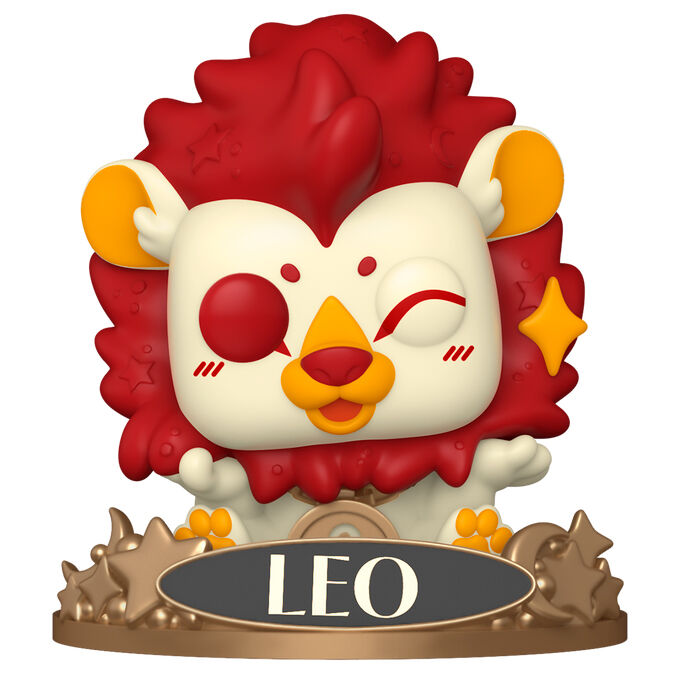 Figura Funko POP Zodiac Leo con melena roja y placa LEO