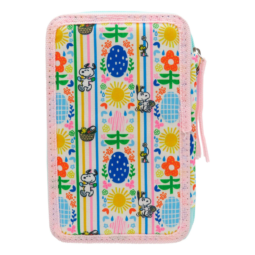 Plumier triple Snoopy Peanuts turquesa y rosa con diseño primaveral - 6