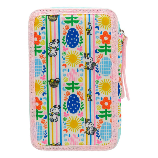 Plumier triple Snoopy Peanuts turquesa y rosa con diseño primaveral - 6