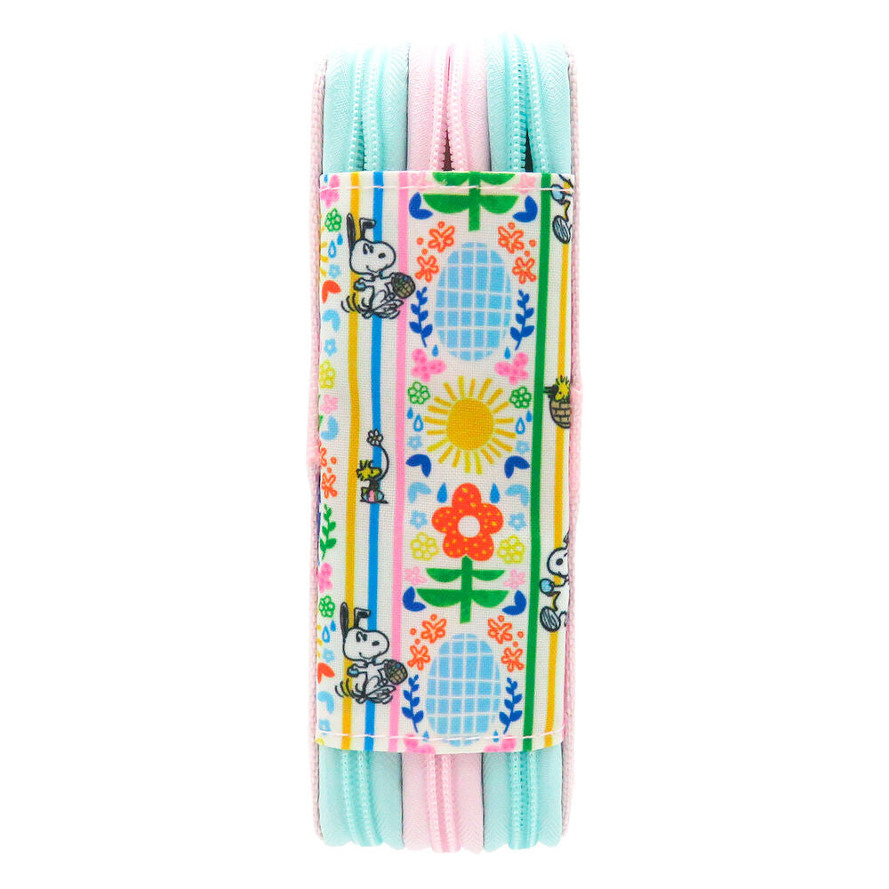 Plumier triple Snoopy Peanuts turquesa y rosa con diseño primaveral - 7