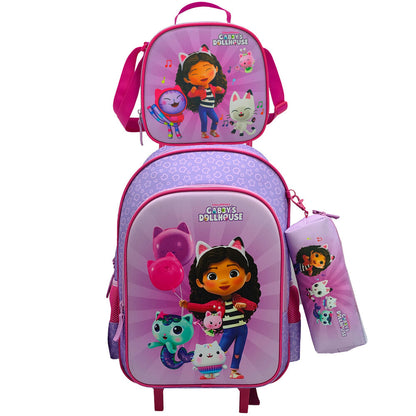Set escolar de Gabby’s Dollhouse con trolley, portatodo y bolsa portameriendas