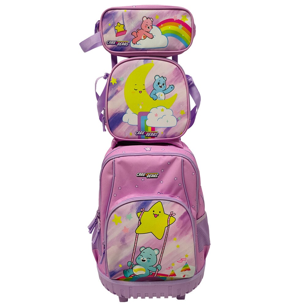 Set escolar Care Bears con trolley, portatodo y bolsa portameriendas en rosa y lila