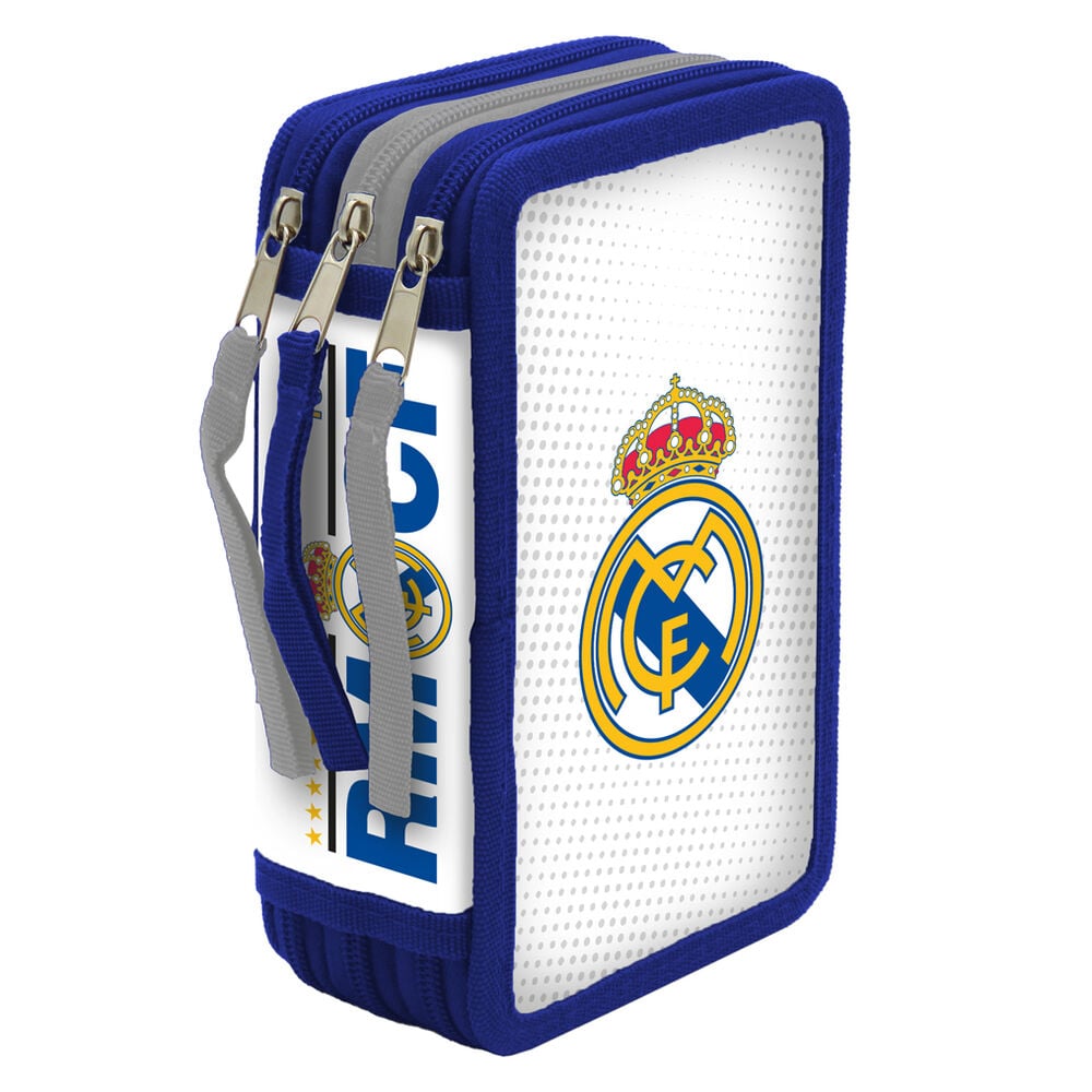 Plumier triple Real Madrid azul y blanco con tres pisos