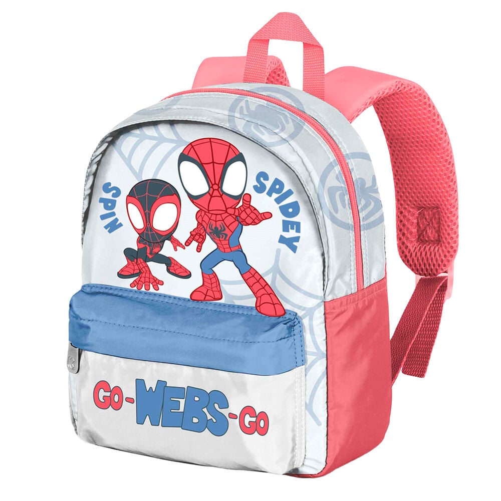 Mochila escolar Spidey Marvel gris, azul y roja con bolsillo frontal