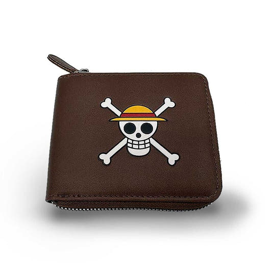 Cartera marrón de One Piece con calavera pirata