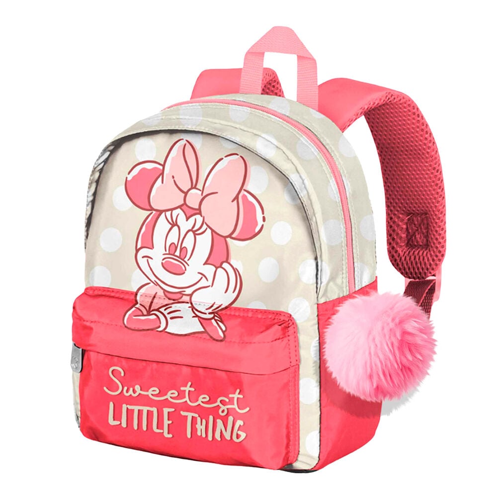 Mochila rosa de Minnie Disney con bolsillo frontal y pomponado