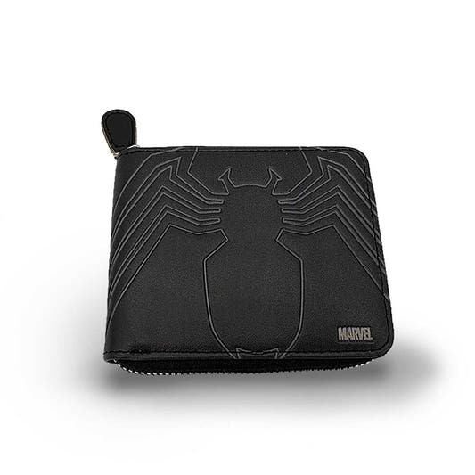 Cartera negra de Venom Marvel con araña en relieve