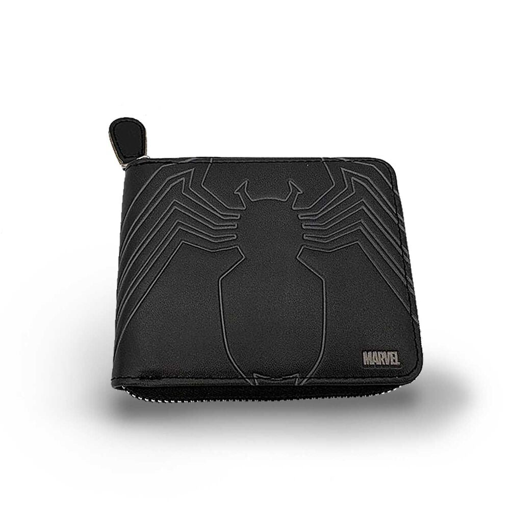 Cartera negra de Venom Marvel con araña en relieve