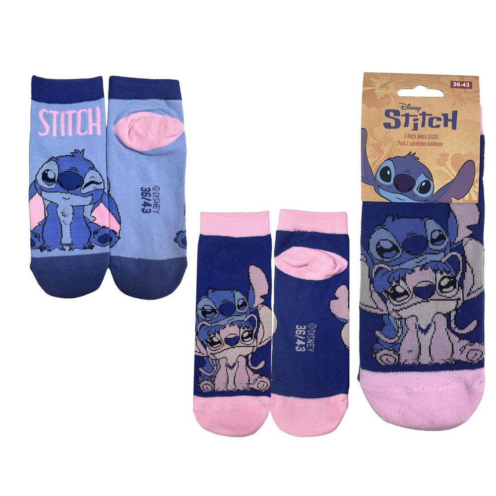 Set de dos pares de calcetines Disney Stitch en azul y rosa