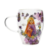 Taza de cristal transparente de Rapunzel Disney con flores secas
