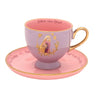 Taza y platillo de té de Rapunzel Disney en rosa y morado con detalles dorados