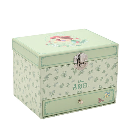 Joyero musical de Ariel Disney en tonos verdes con decoración floral y cajón