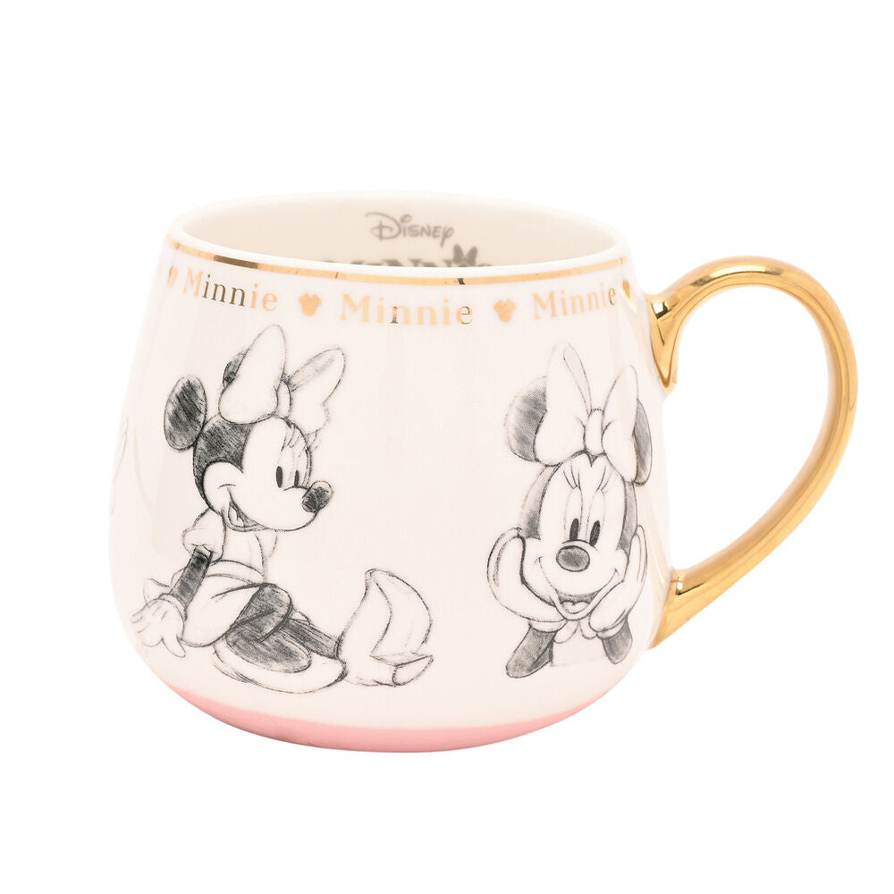 Taza Minnie Disney de porcelana con asa dorada e ilustraciones esbozadas