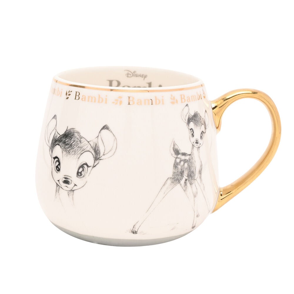 Taza Bambi Disney de porcelana china con asa y detalles dorados