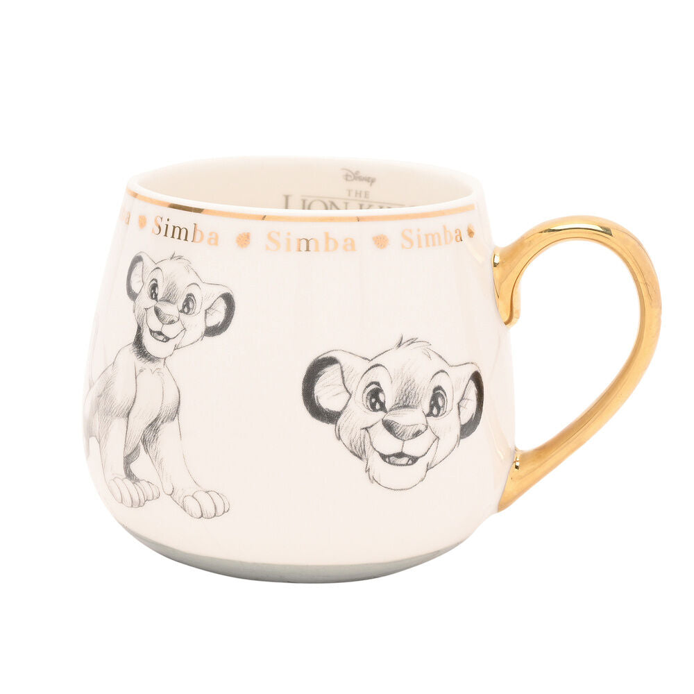 Taza de porcelana china de Simba de El Rey León Disney con detalles dorados