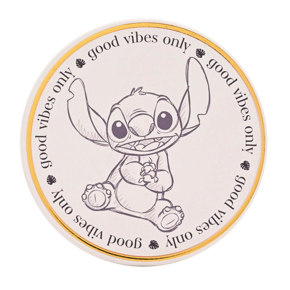 Posavasos redondo Disney Stitch con mensaje Good vibes only
