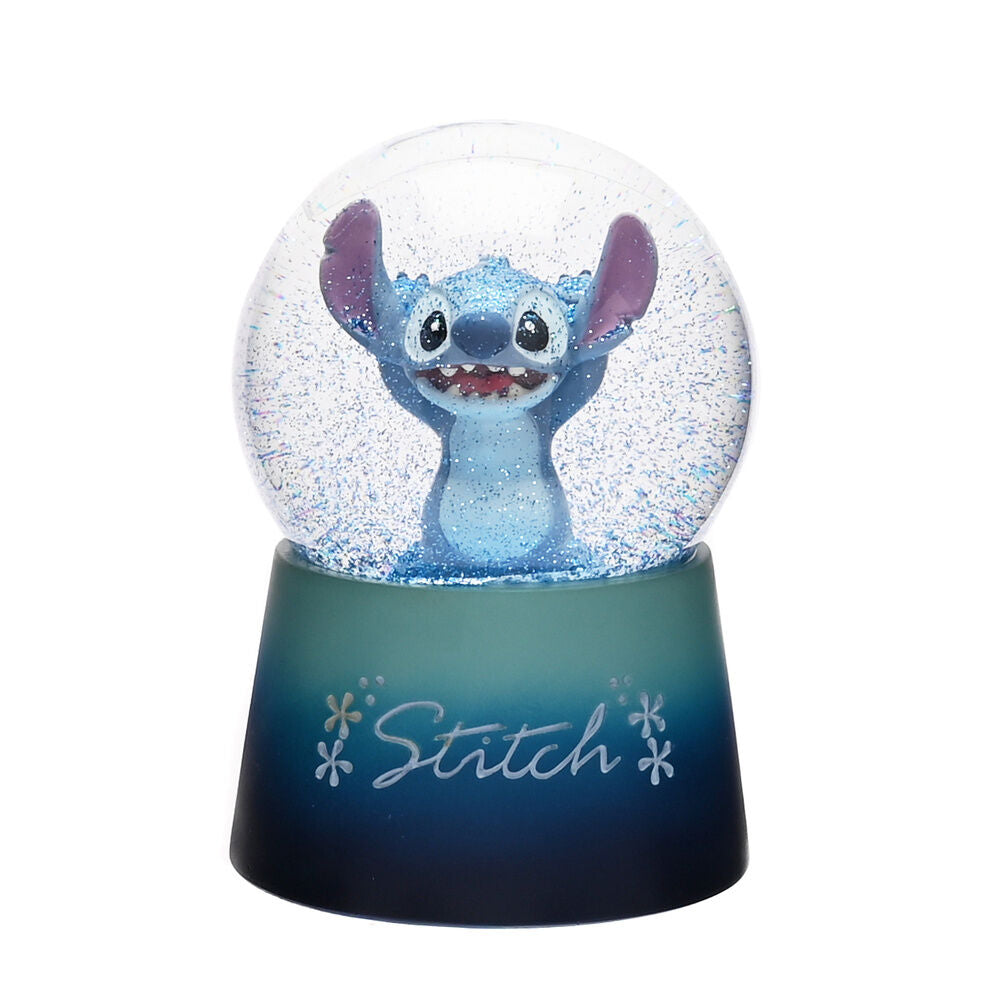 Bola de agua de Stitch Disney con purpurina azul y base decorativa