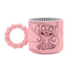 Taza rosa de cerámica Disney Stitch Angel con asa decorativa