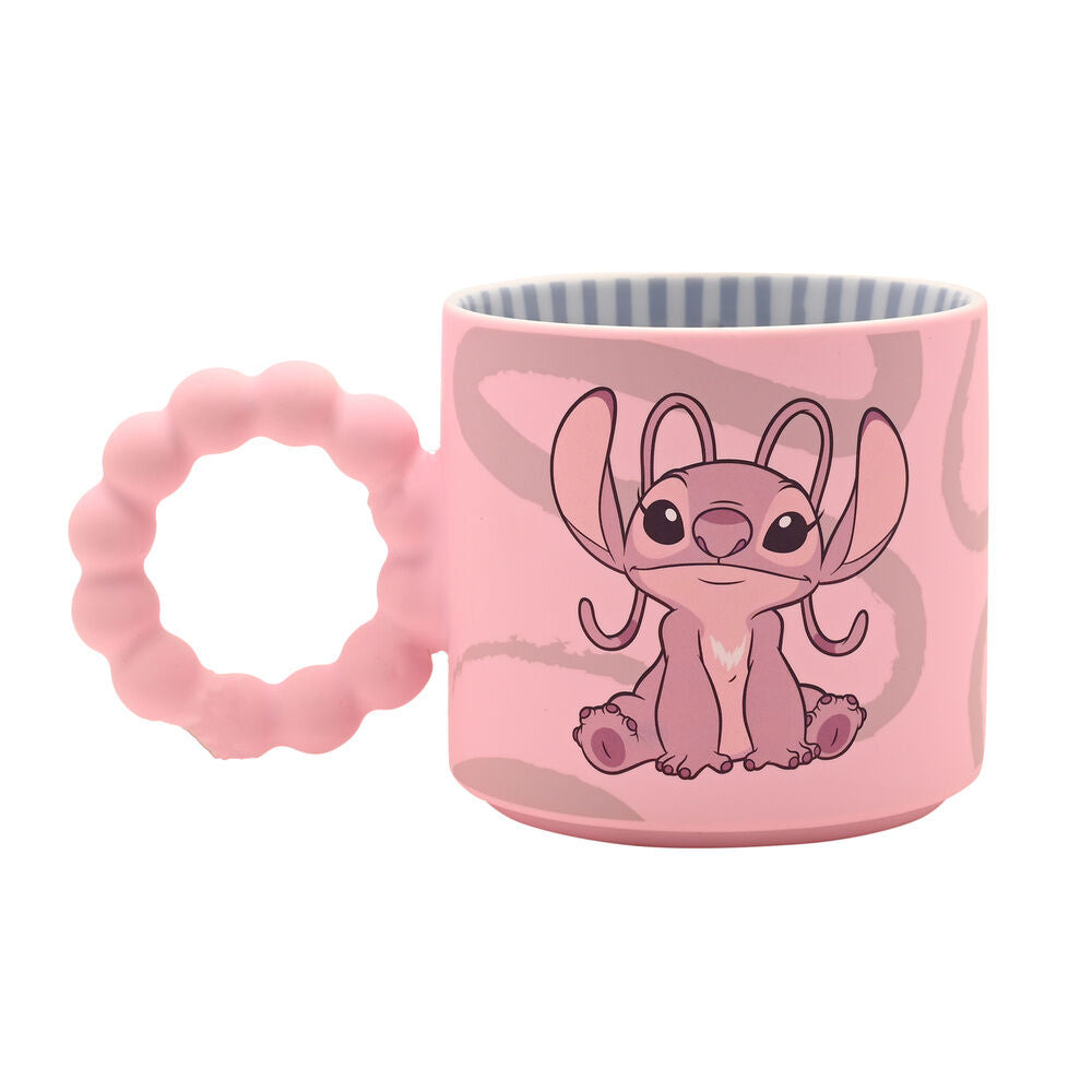 Taza rosa de cerámica Disney Stitch Angel con asa decorativa