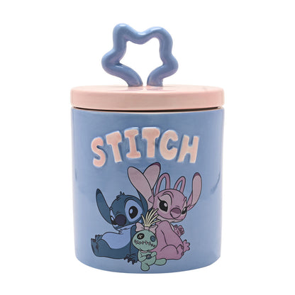 Tarro de almacenamiento Disney Stitch azul y rosa con tapa decorativa