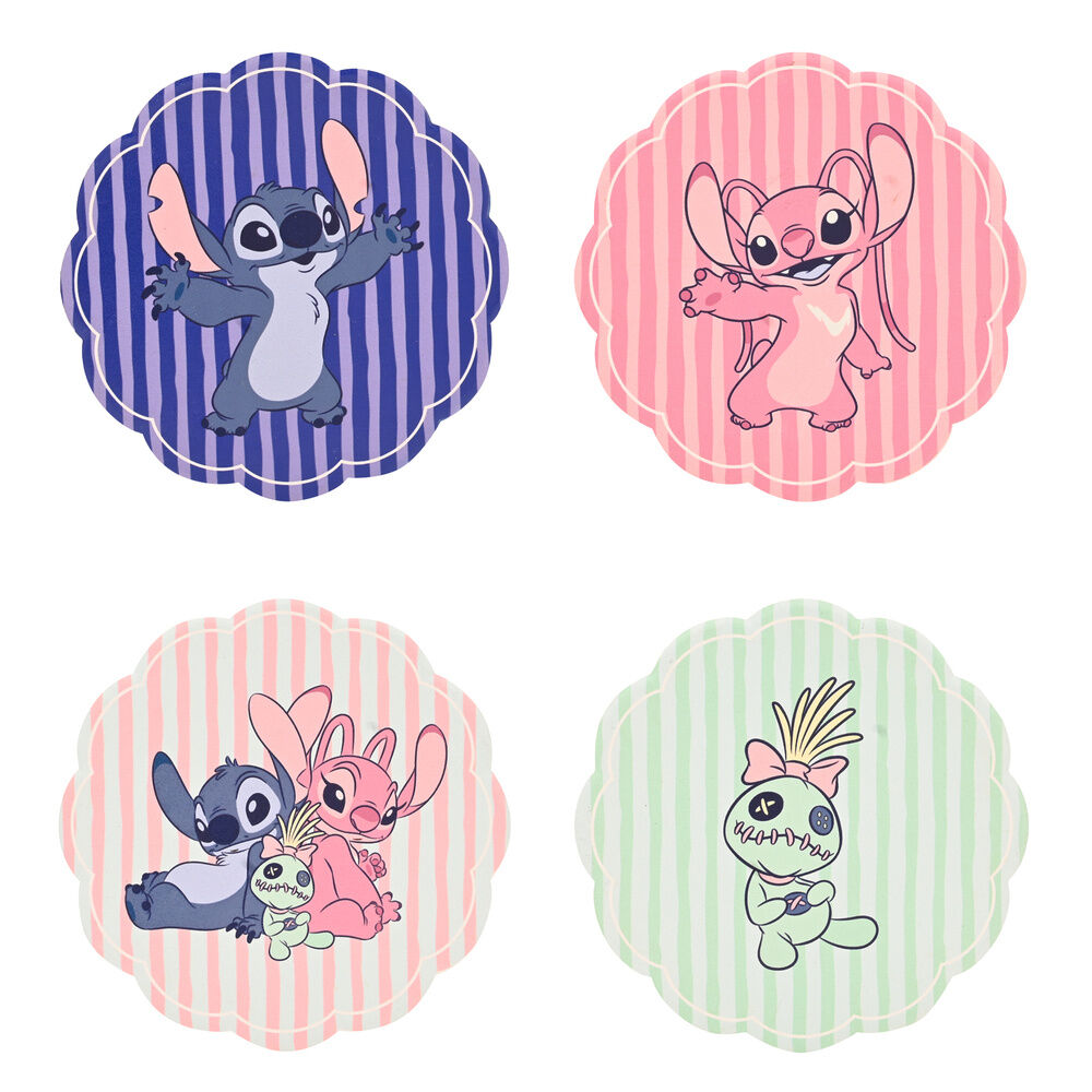 Set de cuatro posavasos de cerámica Stitch Disney con diseños coloridos