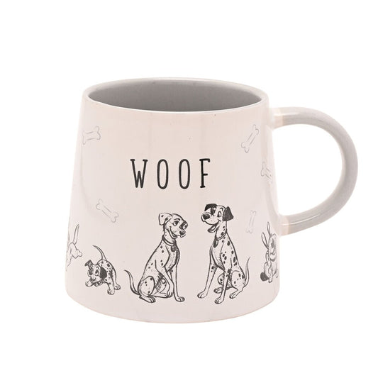 Taza de cerámica Disney 101 Dálmatas con perros y mensaje WOOF