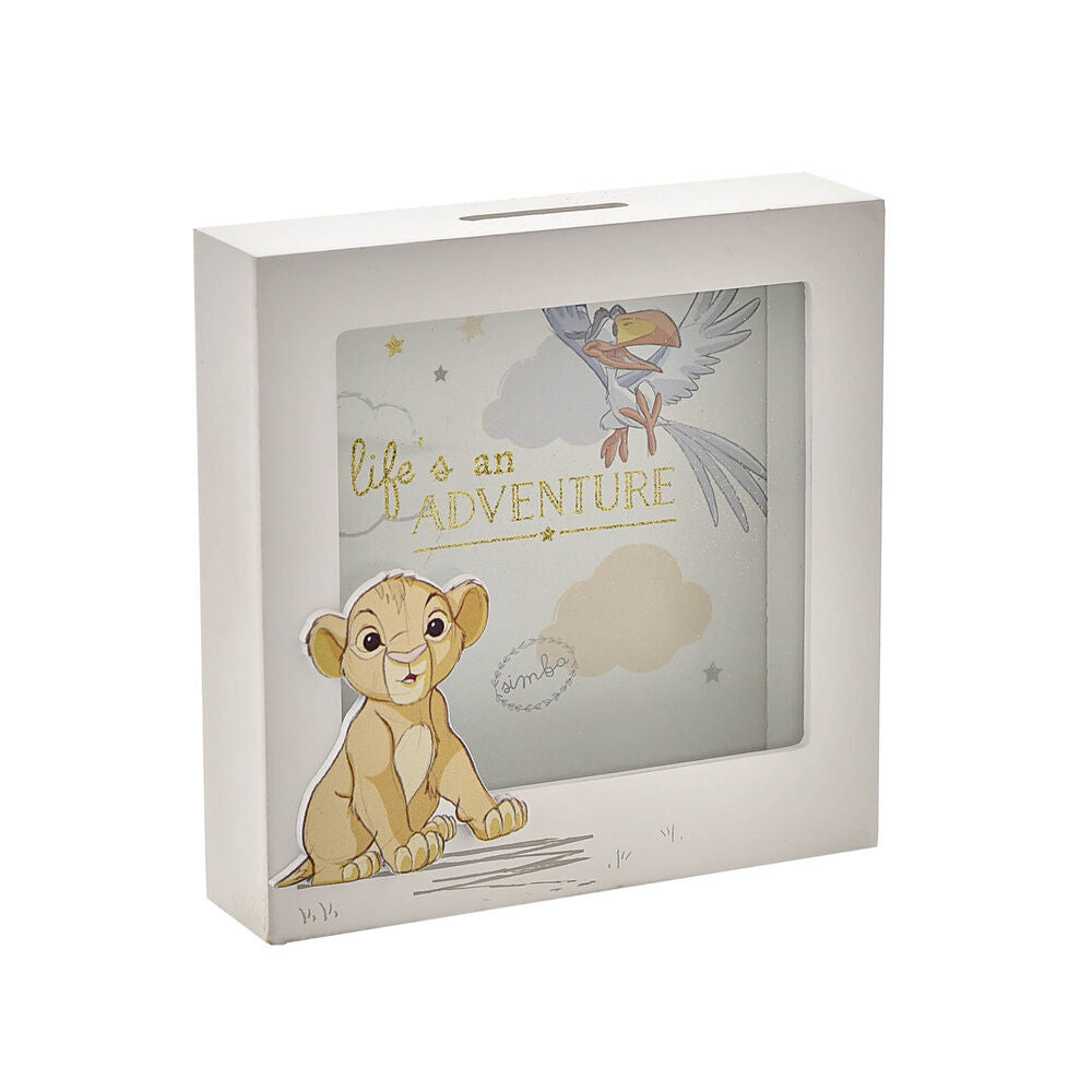 Hucha blanca con ventana e ilustración de Simba de El Rey León