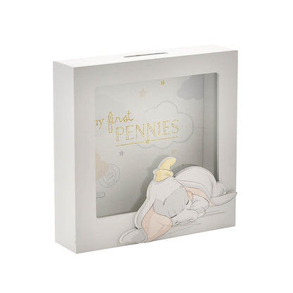 Hucha de madera gris de Dumbo Disney dormido
