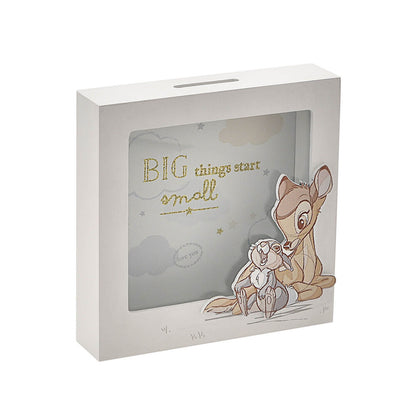 Hucha de madera blanca de Bambi y Tambor con ventana