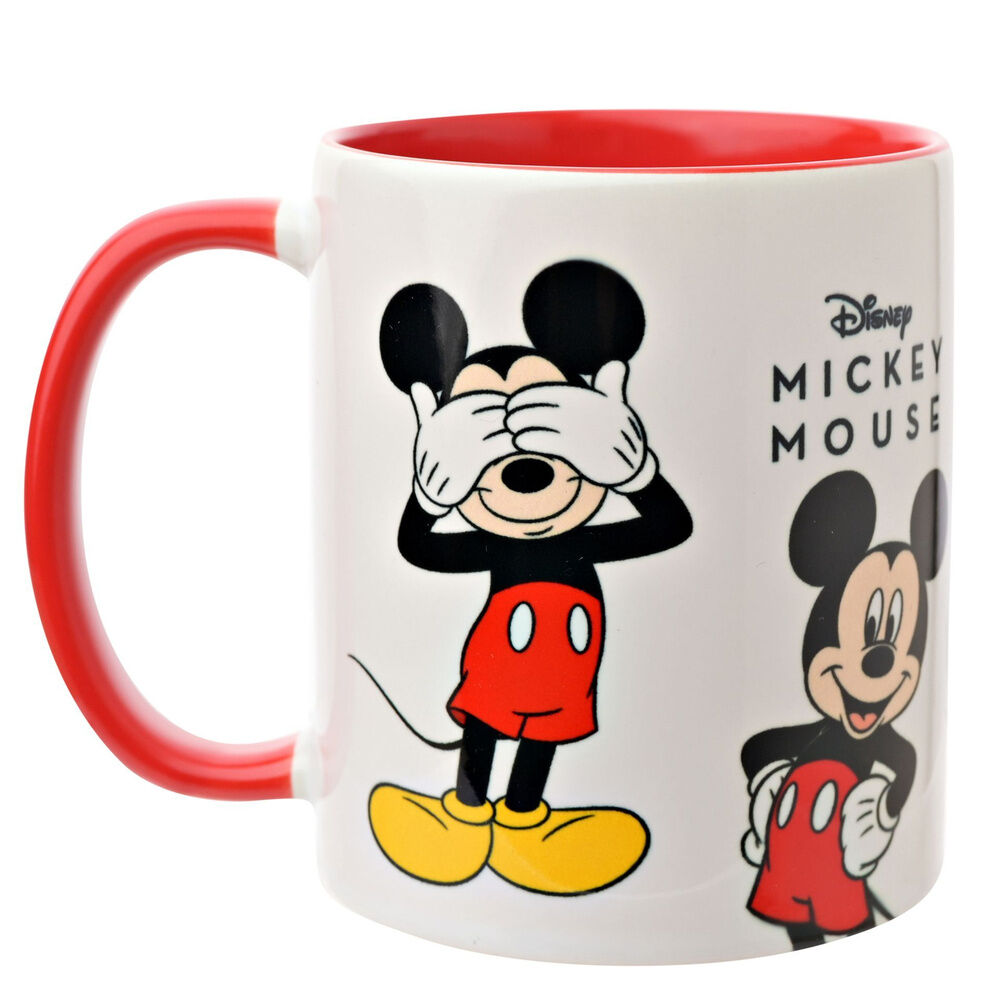 Taza de cerámica Disney Mickey Mouse blanca con asa roja