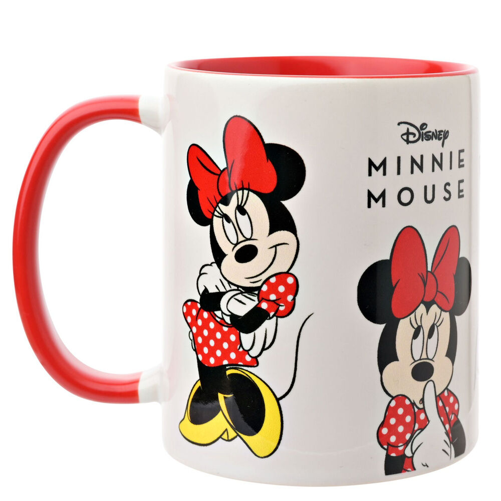 Taza de cerámica Disney Minnie Mouse blanca con detalles rojos