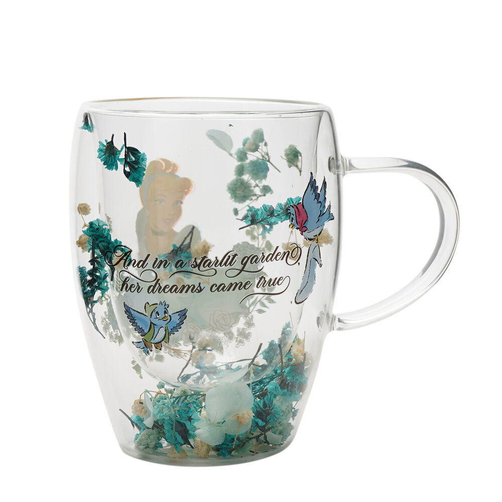 Taza de cristal de Cenicienta Disney con flores secas y asa transparente - 2
