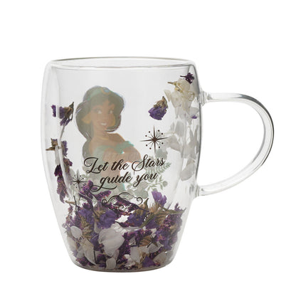 Taza de cristal transparente de Jasmine con flores secas y motivos florales - 2