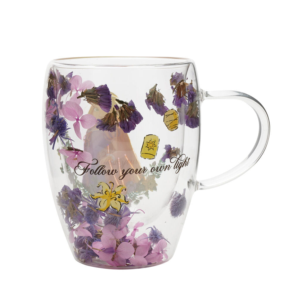 Taza de cristal transparente de Rapunzel Disney con flores secas - 2