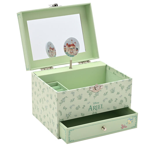 Joyero musical de Ariel Disney en tonos verdes con decoración floral y cajón - 2