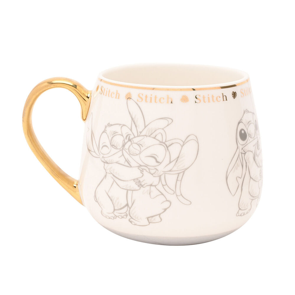 Taza de porcelana china de Stitch Disney con asa y detalles dorados - 2