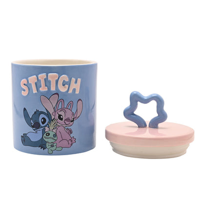 Tarro de almacenamiento Disney Stitch azul y rosa con tapa decorativa - 2