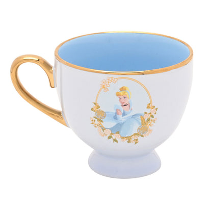 Taza de té y platillo de porcelana con Cenicienta Disney, flores y detalles dorados - 3