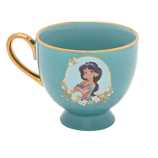 Taza de té y platillo turquesa de Jasmine Disney con detalles dorados - 3