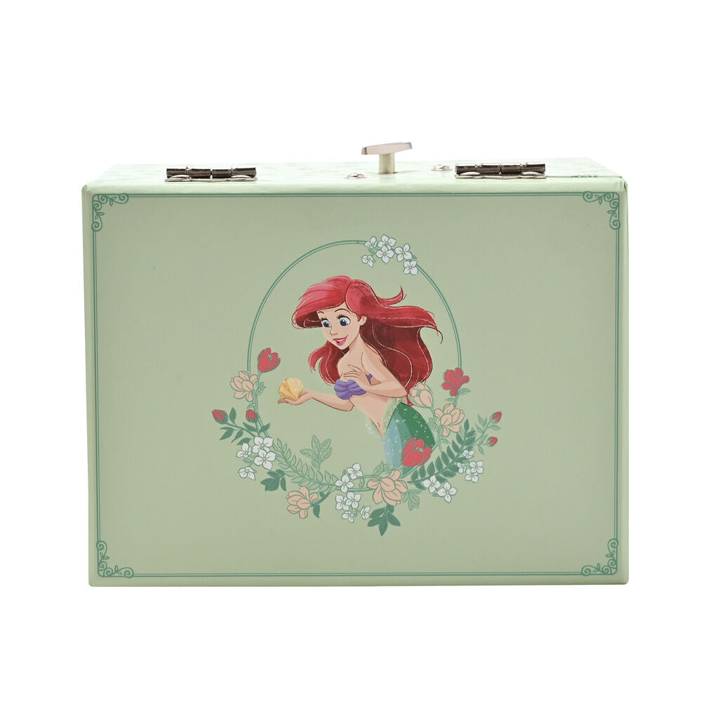 Joyero musical de Ariel Disney en tonos verdes con decoración floral y cajón - 3