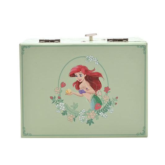 Joyero musical de Ariel Disney en tonos verdes con decoración floral y cajón - 3