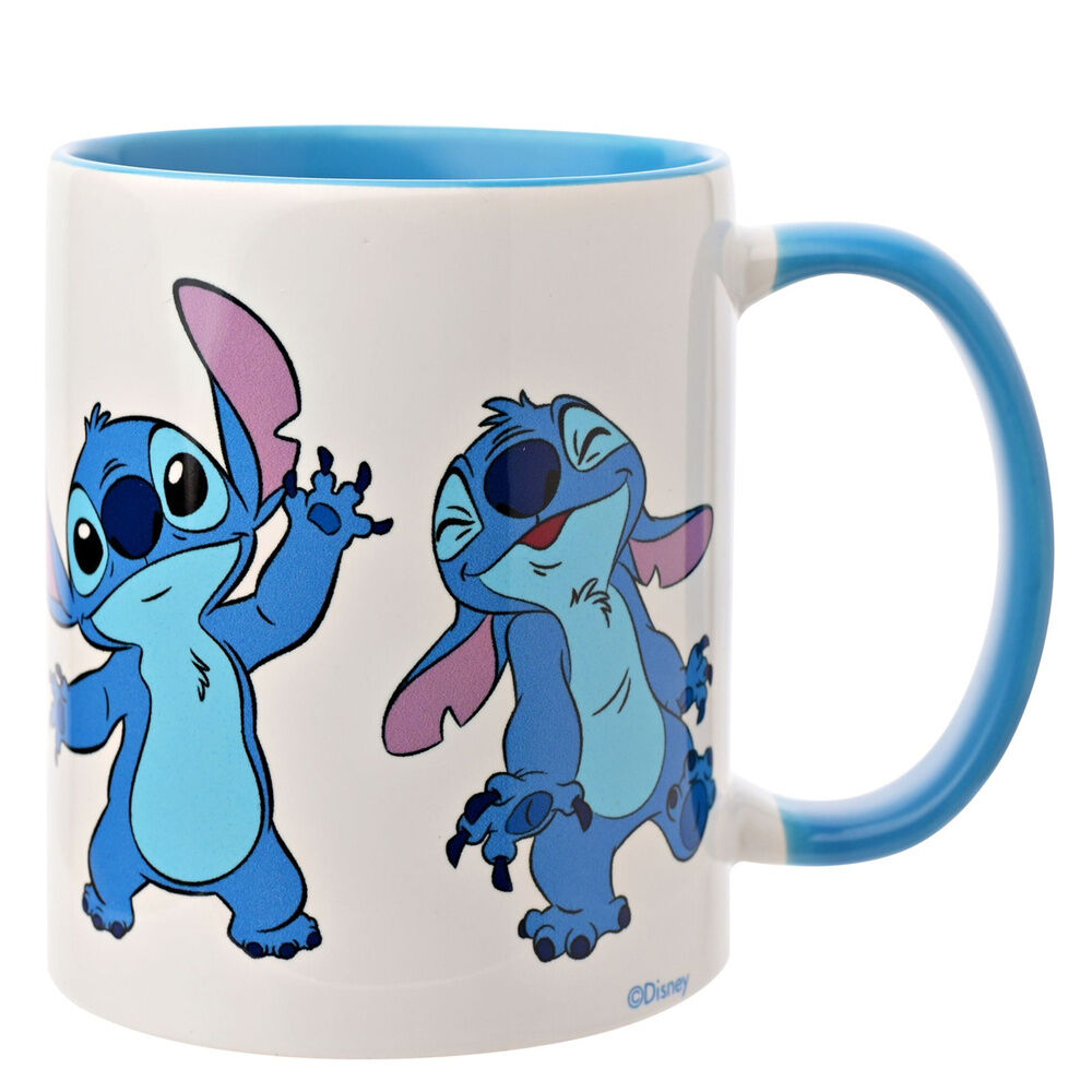 Taza blanca de Disney Stitch con asa azul y varias ilustraciones del personaje - 3