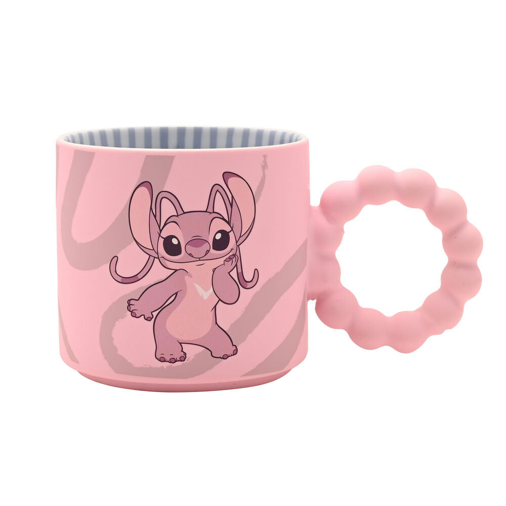 Taza rosa de cerámica Disney Stitch Angel con asa decorativa - 2