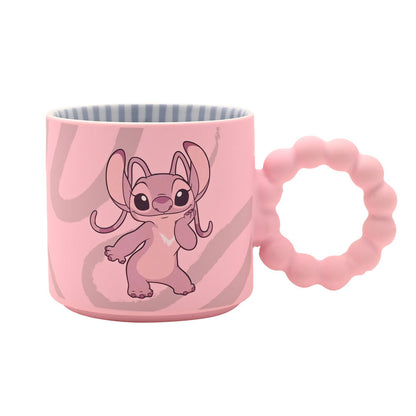 Taza rosa de cerámica Disney Stitch Angel con asa decorativa - 2